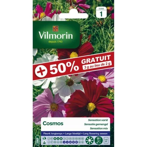 Sachet Graines Cosmos à Grande Fleurs Varié +50% Gratuit -Cosmos Bipinnatus 3 Sachet Graines Cosmos à Grande Fleurs Varié +50% Gratuit -Cosmos Bipinnatus