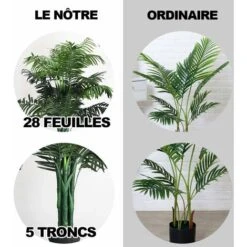 COSTWAY Plante Artificielle Déco. Interieur Palmier Aréca Avec Pot Vert Arbre/ Fleur Artificielle Pour Décoration Extérieur - H 110 Cm -Pas Cher Flore Calme Magasin 13806897 4