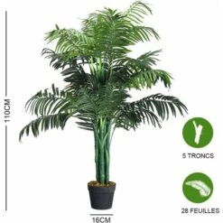 COSTWAY Plante Artificielle Déco. Interieur Palmier Aréca Avec Pot Vert Arbre/ Fleur Artificielle Pour Décoration Extérieur - H 110 Cm -Pas Cher Flore Calme Magasin 13806897 5