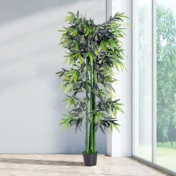 OUTSUNNY Bambou Artificiel XXL 1,80H M 1105 Feuilles Denses Réalistes Pot Inclus Noir Vert -Pas Cher Flore Calme Magasin 19842673 2