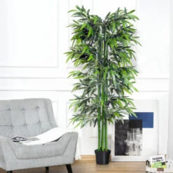 OUTSUNNY Bambou Artificiel XXL 1,80H M 1105 Feuilles Denses Réalistes Pot Inclus Noir Vert -Pas Cher Flore Calme Magasin 19842673 4