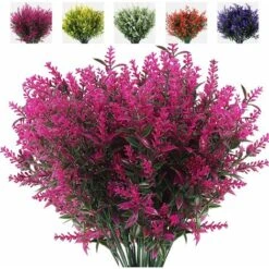 LangRay 8 Bouquets De Fleurs Artificielles, Fausses Plantes D'extérieur, Fleurs Artificielles De Lavande Anti-ultraviolets, Arbustes En Plastique, Ornements D'intérieur Et D'extérieur (violet)