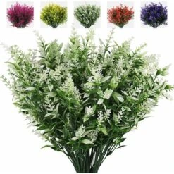 LangRay Plante Artificielle Lavande, 8 Bouquets D'extérieur Anti-Ultraviolet Feuille Verte Faux Arbustes Simulation Plantes Intérieur Et Extérieur Pots De Fleurs Suspendus Décoration De Jardin à La Ma