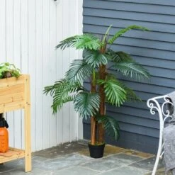 Outsunny Palmier Artificiel Hauteur 1,2 M Arbre Artificiel Tronc Branches Lichen Feuilles Grand Réalisme Pot Inclus -Pas Cher Flore Calme Magasin 28443662 5