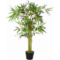 Outsunny Bambou Artificiel Hauteur 1,2 M 552 Feuilles Denses Réalistes Pot Inclus Noir Avec Lichen Vert