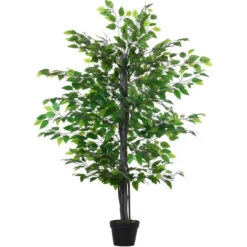 Outsunny Arbre Artificiel Plante Artificiel Banyan Hauteur 1,45 M Tronc Branches Liane Lichen Feuilles Grand Réalisme Pot Inclus