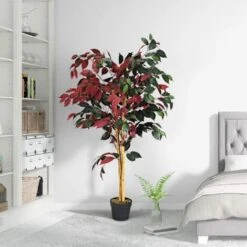 COSTWAY Plante Artificielle Arbre Ficus Artificielle - H 120CM - Déco. Intérieur Et Extérieur Avec Pot Pour Salon Balcon Chambre