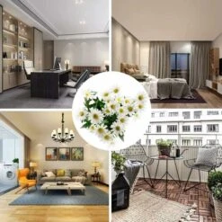 LangRay 2 Bouquets Fleurs De Marguerite Artificielle 24 Têtes Chacune, Simulation De Style Rural Fleurs En Plastique Colorfast Pour Table Fenêtre Balcon Décor à La Maison (Blanc) -Pas Cher Flore Calme Magasin 30059295 3