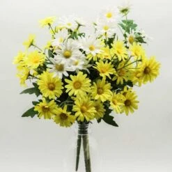 LangRay 2 Bouquets Fleurs De Marguerite Artificielle 24 Têtes Chacune, Simulation De Style Rural Fleurs En Plastique Colorfast Pour Table Fenêtre Balcon Décor à La Maison (Blanc) -Pas Cher Flore Calme Magasin 30059295 5