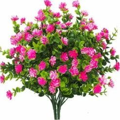 AIDUCHO Fleur Artificielle 4 Pièces Bouquet D'eucalyptus Plantes Verdure, Fausses Fleurs D'eucalyptus Résistant Aux UV Pour Intérieur Extérieur Bureau à Domicile Jardin Décoration De Mariage (Rouge Lo