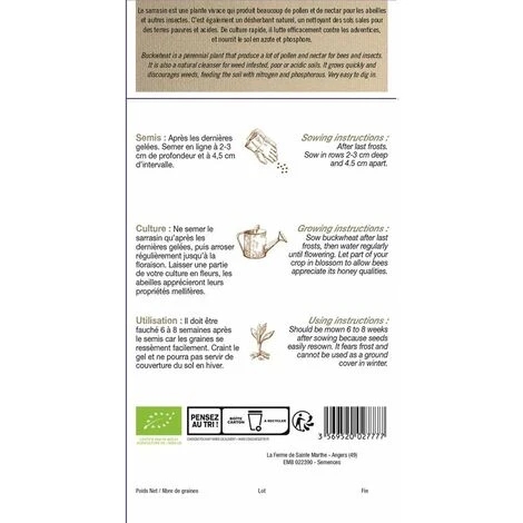 Graines Bio De Sarrasin, Engrais Vert Mellifère 4 Graines Bio De Sarrasin, Engrais Vert Mellifère – Image 2