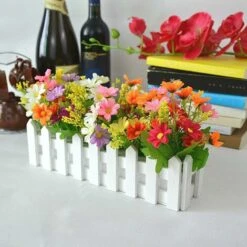 LangRay Fleurs Artificielles En Pot, 2pcs Fleurs Décoratives Artificielles Avec Clôture En Bois, Fleurs Artificielles Automne, Orchidées Artificielles, Décoration Fausses Fleurs Pour Balcon Salon Jard -Pas Cher Flore Calme Magasin 36867728 3