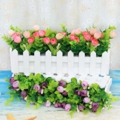 LangRay Roses Plantes Artificielles Avec Clôture Fausses Fleurs Artificielles Avec Pot Simulation Plantes En Pot Bonsaï Fleurs Artificielles Plantes Artificielles Balcon Ornements Décorations 30 7.5 -Pas Cher Flore Calme Magasin 36868658 3