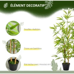 OUTSUNNY Bambous Artificiels 1,20H M - Lot De 2 Bambous Artificiels - 369 Feuilles Réalistes Par Bambou Avec Vrais Troncs - Pot Inclus Noir Vert -Pas Cher Flore Calme Magasin 37010505 5