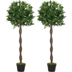 OUTSUNNY Lauriers Artificiels Topiaires 1,20H M - Lot De 2 Lauriers Boules Artificiels - 741 Feuilles Réalistes Par Pied - Tronc Liane - Pot Inclus Noir Vert