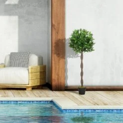 OUTSUNNY Lauriers Artificiels Topiaires 1,20H M - Lot De 2 Lauriers Boules Artificiels - 741 Feuilles Réalistes Par Pied - Tronc Liane - Pot Inclus Noir Vert -Pas Cher Flore Calme Magasin 37865174 4