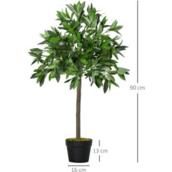 OUTSUNNY Lauriers Artificiels 0,90H M - Lot De 2 Lauriers Boules Artificiels - 564 Feuilles Réalistes Par Pied - Pot Inclus Noir Vert -Pas Cher Flore Calme Magasin 37886639 3
