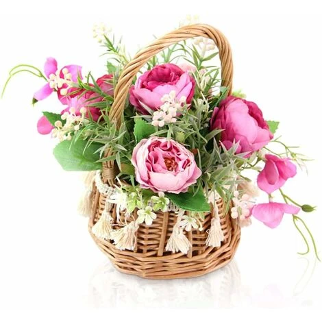 Keleily Panier Fleurs Artificielles Pivoine Fleurs Artificielles En Pot, Bouquet Fleur Artificielle Deco Avec Vase Et Manipuler Pour Mariage, Bureau, Table, Salon, Chambre à Coucher, Fête, Rose Rouge 3 Keleily Panier Fleurs Artificielles Pivoine Fleurs Artificielles En Pot, Bouquet Fleur Artificielle Deco Avec Vase Et Manipuler Pour Mariage, Bureau, Table, Salon, Chambre à Coucher, Fête, Rose Rouge