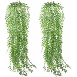 2 PCs Plantes Artificielles Suspendues Feuilles Guirlande 37in Chute De Lierre Artificiel Fausse Plante Grimpante Pour Intérieure Extérieure Jardin Maison Chambre Panier Suspendu