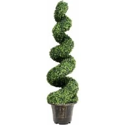 COSTWAY Buis Artificiel En Spirale 118,5cm Plante Artificielle Avec Feuilles Réalistes Et Pot De Pépinière Intérieur/Extérieur
