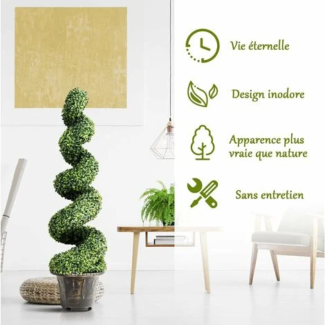 COSTWAY Buis Artificiel En Spirale 118,5cm Plante Artificielle Avec Feuilles Réalistes Et Pot De Pépinière Intérieur/Extérieur 4 COSTWAY Buis Artificiel En Spirale 118,5cm Plante Artificielle Avec Feuilles Réalistes Et Pot De Pépinière Intérieur/Extérieur – Image 2