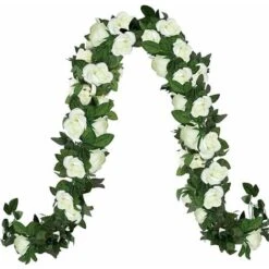 2 Pièces Fleurs Artificielles Deco, Fleur Artificielle Guirlande De Rose Decoration Mariage Pour Murs, Jardin, Salon, Pour Les D’Anniversaire Intérieur Et Extérieur, 2,3 Mètre - Blanc