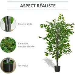 HOMCOM Arbre Artificiel Plante Artificielle Ficus H.1,35 M Tronc Branches Liane Lichen Feuilles Grand Réalisme Pot Inclus -Pas Cher Flore Calme Magasin 46698862 5