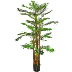 OUTSUNNY Palmier Artificiel H.1,85 M Arbre Artificiel Tronc Branches Lichen Feuilles Grand Réalisme Pot Inclus