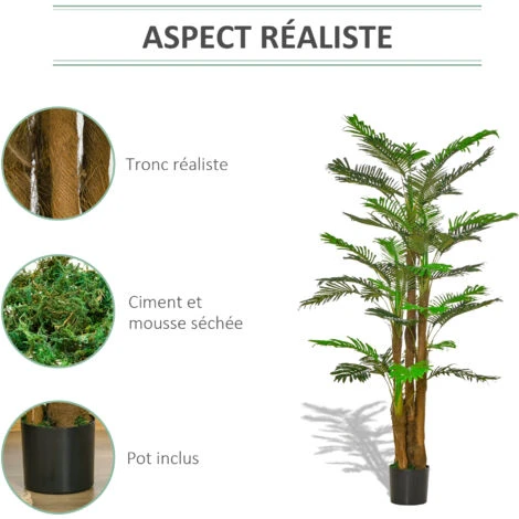 OUTSUNNY Palmier Artificiel H.1,85 M Arbre Artificiel Tronc Branches Lichen Feuilles Grand Réalisme Pot Inclus 7 OUTSUNNY Palmier Artificiel H.1,85 M Arbre Artificiel Tronc Branches Lichen Feuilles Grand Réalisme Pot Inclus – Image 5
