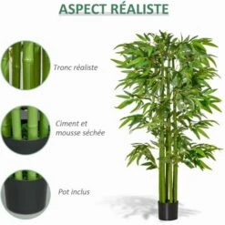 HOMCOM Bambou Artificiel XL 1,60H M 975 Feuilles Denses Réalistes Pot Inclus Noir Vert -Pas Cher Flore Calme Magasin 47140737 5
