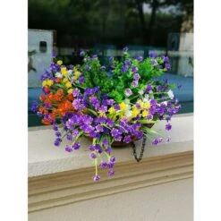 8 Pcs Fleurs Artificielles Extérieures Résistant Aux UV Arbustes Plantes Pour Intérieur Extérieur Suspendu Planteur Cuisine Maison Bureau De Mariage Jardin Décor （Jaune, Violet, Blanc, Orange Rouge) -Pas Cher Flore Calme Magasin 52569354 5
