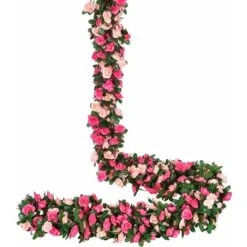 4 Pièces Artificielle Rose Guirlande, 250cm Roses Fleurs Artificielles Guirlande Avec Feuilles De Vert Lierre Mariage Deco Pour Célébration, Mariage, Cuisine, Jardin
