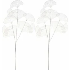 2 Pcs Feuilles Artificielles Tiges Faux Ginkgo Creux Feuilles Picks Plantes En Plastique Branches Bouquets Arrangement De Fleurs Pour Vase De Mariage Home Office Decor Blanche