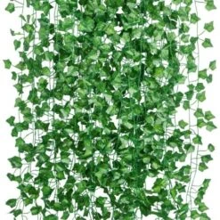 Ensoleillé 12Pcs 2m Artificiel Lierre Guirlande Plante Artificielle Exterieur Faux Lierre Feuillage Artificiel Feuille Guirlande Décoration Interieur + 100pcs Attaches Câble