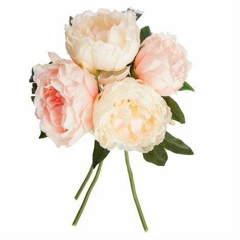 Pivoines Artificielles 30cm Bouquet De 4 Fleurs - Rose Blanc - 3 Pivoines Artificielles 30cm Bouquet De 4 Fleurs - Rose Blanc -