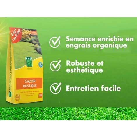 BHS GRUP4 Gazon Rustique + Engrais Promo 5 Kg 200m² Semences Enrichies En Engrais Organique Pour Une Implantation Rapide 6 BHS GRUP4 Gazon Rustique + Engrais Promo 5 Kg 200m² Semences Enrichies En Engrais Organique Pour Une Implantation Rapide – Image 4