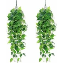 2 Pièces Plante Artificielle Suspendues Pothos Artificiel Fausses Plantes Artificielles Decoration Faux Pothos Réaliste Feuille Verte Lierre Pour La Maison Jardin Chambre Décorations
