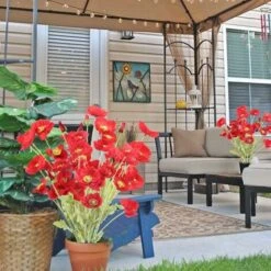 ZOLGINAH 6PCS Fleur Artificielle Rouge Coquelicot Bouquet Fleur Artificielle En Soie Pour Déco Fête De Noël Vase Maison Table Hiver-60cm -Pas Cher Flore Calme Magasin 59346300 5