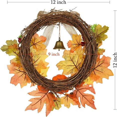 DENUOTOP Plante Artificielle Couronne D'automne Artificielle De 30 Cm, Couronne D'érable Pour La Porte D'entrée Couronne De Porte En Feuille D'érable Avec Cloche 6 DENUOTOP Plante Artificielle Couronne D'automne Artificielle De 30 Cm, Couronne D'érable Pour La Porte D'entrée Couronne De Porte En Feuille D'érable Avec Cloche – Image 4