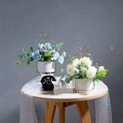 Fleurs Artificielles Avec Pot Plantes Artificielles Bonsaï Fleurs En Vase En Céramique Fleurs Plastique Fausse Plantes Pour Décoration De La Maison (Blanc) -Pas Cher Flore Calme Magasin 63799614 3