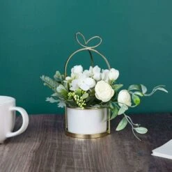 Fleurs Artificielles Avec Pot Plantes Artificielles Bonsaï Fleurs En Vase En Céramique Fleurs Plastique Fausse Plantes Pour Décoration De La Maison (Blanc) -Pas Cher Flore Calme Magasin 63799614 4