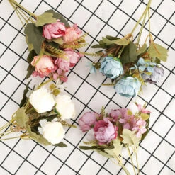 Imulation Fleur Bouquet Européen Cinq Têtes Peinture à L'huile Pivoine Fleur Décoration De La Maison Porche Bureau Faux Pot De Fleur Bouquet Soie Tissu Violet -Pas Cher Flore Calme Magasin 64703794 3