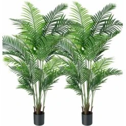 Lot De 2 Plantes Artificielles Deco Areca Palmier 150cm Fausse Plante Interieur Exterieur En Pot Plastique Salon Balcon Verte Déco