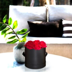 Relaxdays Boîte Ronde Avec Roses, 8 Fleurs, Romantique, Cadeau Fête Des Mères, Saint-Valentin, Fabriqué à La Main, Rouge -Pas Cher Flore Calme Magasin 65722115 3