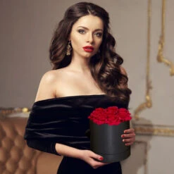 Relaxdays Boîte Ronde Avec Roses, 8 Fleurs, Romantique, Cadeau Fête Des Mères, Saint-Valentin, Fabriqué à La Main, Rouge -Pas Cher Flore Calme Magasin 65722115 5