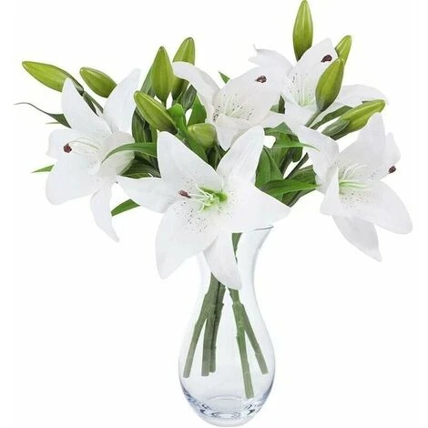 Bouquet Fleur Artificielle Lot De 5 Fausses Fleurs Artificielles Lys En Plastique Pour Maison Deco Mariage Champetre Cimetiere Plante Artificielle Pour Exterieur Intérieur ,n'inclut Pas Le Vase,(Blanc 3 Bouquet Fleur Artificielle Lot De 5 Fausses Fleurs Artificielles Lys En Plastique Pour Maison Deco Mariage Champetre Cimetiere Plante Artificielle Pour Exterieur Intérieur ,n'inclut Pas Le Vase,(Blanc