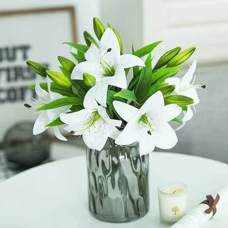 Bouquet Fleur Artificielle Lot De 5 Fausses Fleurs Artificielles Lys En Plastique Pour Maison Deco Mariage Champetre Cimetiere Plante Artificielle Pour Exterieur Intérieur ,n'inclut Pas Le Vase,(Blanc 4 Bouquet Fleur Artificielle Lot De 5 Fausses Fleurs Artificielles Lys En Plastique Pour Maison Deco Mariage Champetre Cimetiere Plante Artificielle Pour Exterieur Intérieur ,n'inclut Pas Le Vase,(Blanc – Image 2