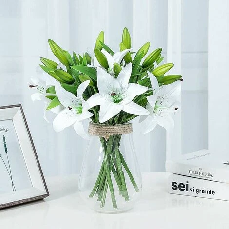 Bouquet Fleur Artificielle Lot De 5 Fausses Fleurs Artificielles Lys En Plastique Pour Maison Deco Mariage Champetre Cimetiere Plante Artificielle Pour Exterieur Intérieur ,n'inclut Pas Le Vase,(Blanc 5 Bouquet Fleur Artificielle Lot De 5 Fausses Fleurs Artificielles Lys En Plastique Pour Maison Deco Mariage Champetre Cimetiere Plante Artificielle Pour Exterieur Intérieur ,n'inclut Pas Le Vase,(Blanc – Image 3