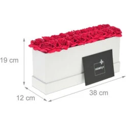 Relaxdays Boîte Blanche Rectangulaire, 20 Roses, Longue, Romantique, Cadeau Saint-Valentin, Bac Fleurs, Fait Main, Rouge -Pas Cher Flore Calme Magasin 65847853 4