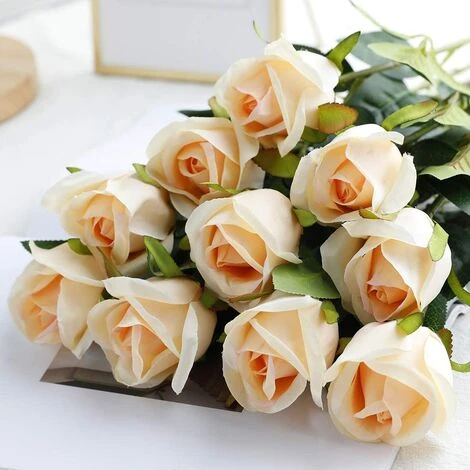 10 Pi��ces Artificielle Roses Fleurs De Faux Bouquets Floraux Pour La D��coration De Mariage Maison D��coration De F��te D'anniversaire Jardin D��cor ( Champagne - Roses En Bouton ) 4 10 Pi��ces Artificielle Roses Fleurs De Faux Bouquets Floraux Pour La D��coration De Mariage Maison D��coration De F��te D'anniversaire Jardin D��cor ( Champagne - Roses En Bouton ) – Image 2